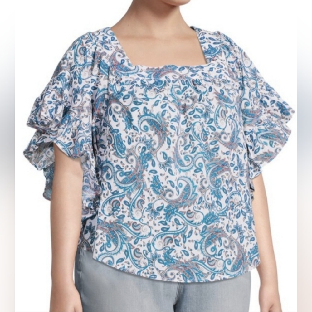 4X (28w-30w) Terra & Sky Women's Plus Size Square Neck Peasant Top